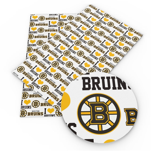 Bruins Hockey Sport Printed Faux Leather Sheet FeeFiFauxLeather