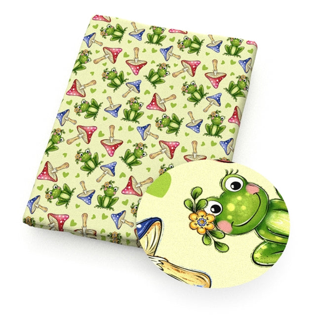Frogs and Mushrooms Bullet Printed Fabric FeeFiFauxLeather