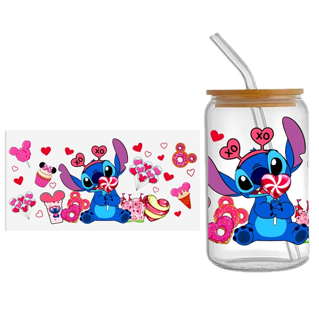 Blue Alien Valentine UV DTF Glass Can Wrap