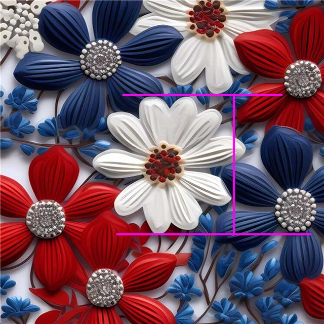 Red, White and Blue Flowers Litchi Printed Faux Leather Sheet Litchi has a pebble like feel with bright colors