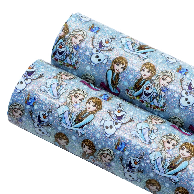 Frozen Princess Smooth Fine Glitter Printed Faux Leather Sheet