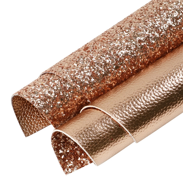 Rose Gold Glitter Double Pattern Faux Leather Sheet FeeFiFauxLeather