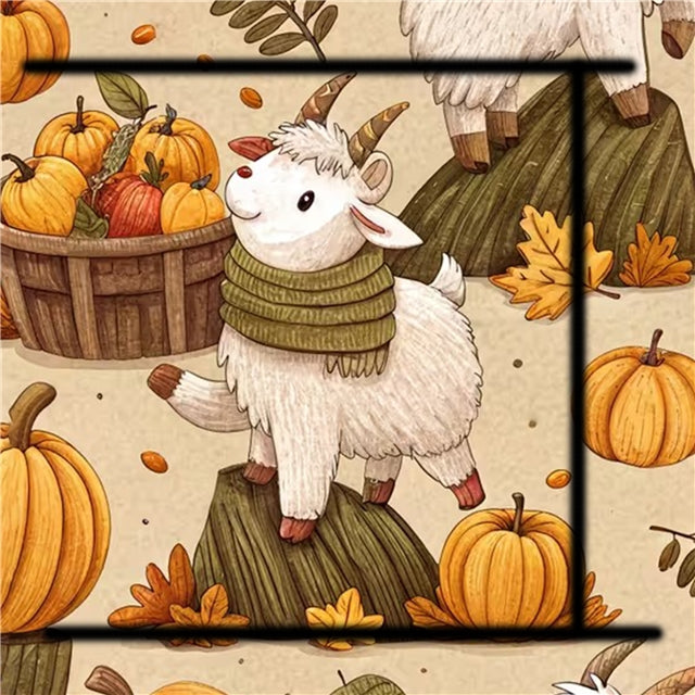 Fall Pumpkins Goat Printed Faux Leather Sheet