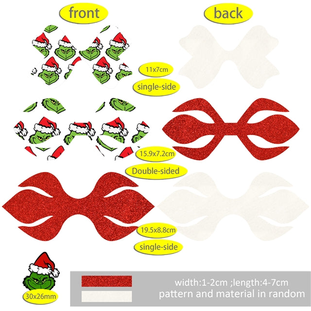 The Grinch Christmas Printed Faux Leather Pre-Cut Bow Includes Centerpiece