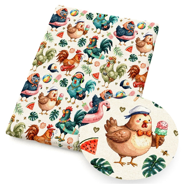 Chickens Farm Printed Faux Leather Sheet FeeFiFauxLeather