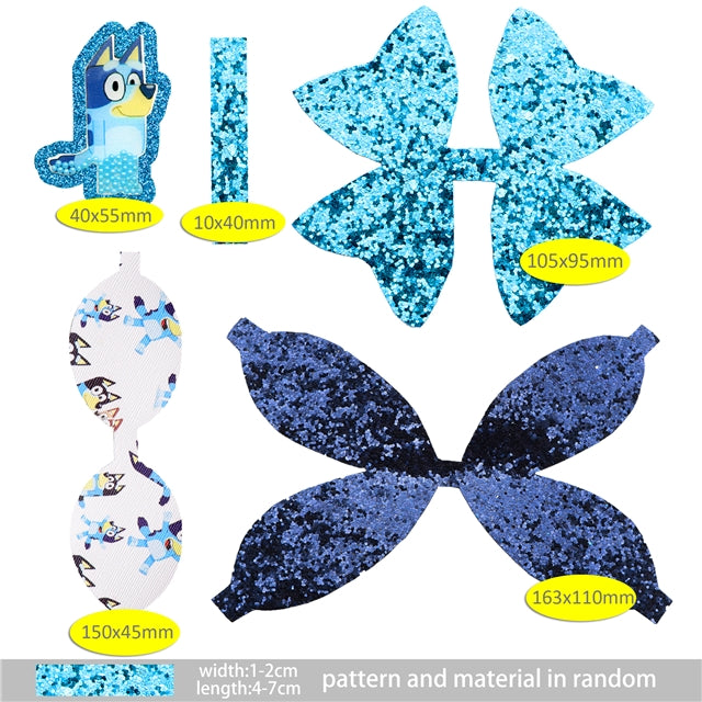 Blue Dog Printed Faux Leather Pre-Cut Bow