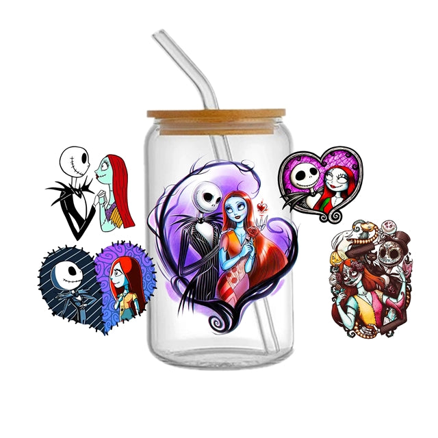 Nightmare Before Christmas UV DTF Glass Can Wrap for 16 oz Libbey Glass, Permanent and Ready to Apply, UV dtf Cup Wrap ready to ship, Glass Can Wrap