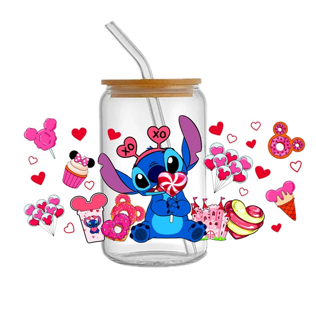 Blue Alien Valentine UV DTF Glass Can Wrap