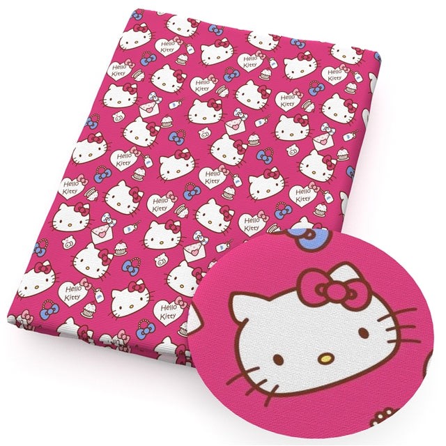 Cute Cat Litchi Printed Faux Leather Sheet Litchi has a pebble like feel with bright colors