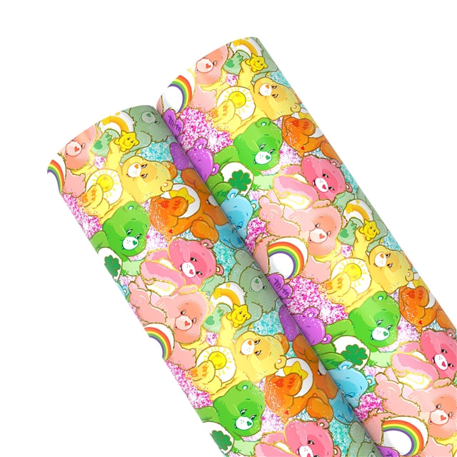 Care Bears Gold Foil Printed Faux Leather Sheet Bright colors