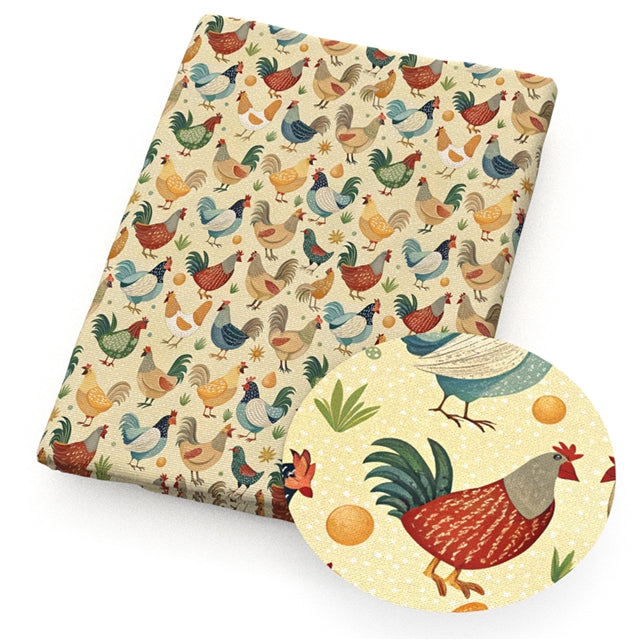 Chickens Farm Printed Faux Leather Sheet FeeFiFauxLeather