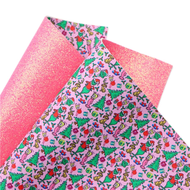 The Grinch Glitter Double Pattern Faux Leather Sheet FeeFiFauxLeather