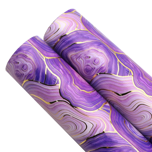 Purple Swirl Gold Foil Printed Faux Leather Sheet FeeFiFauxLeather