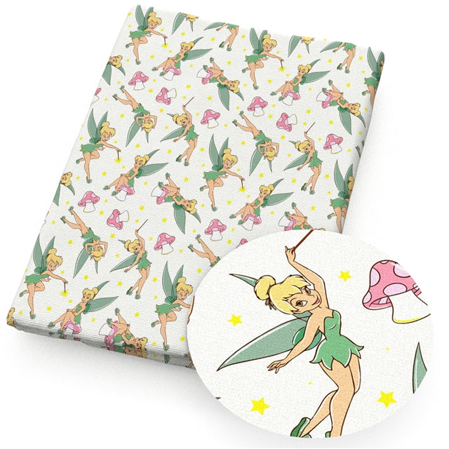 Tinkerbell Printed Faux Leather Sheet Litchi has a pebble like feel with bright colors