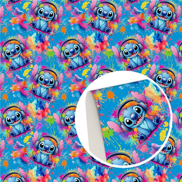 Blue Alien Printed Faux Leather Sheet FeeFiFauxLeather