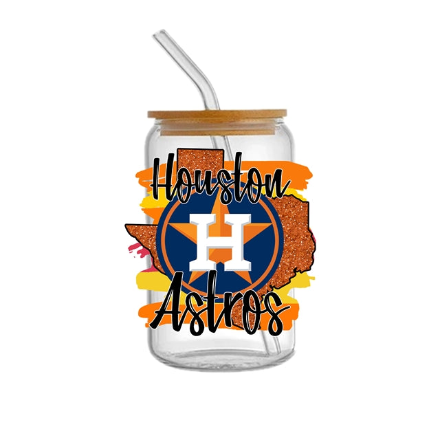 Astros UV DTF Glass Can Wrap for 16 oz Libbey Glass, Permanent and Ready to Apply, UV dtf Cup Wrap ready to ship, Glass Can Wrap