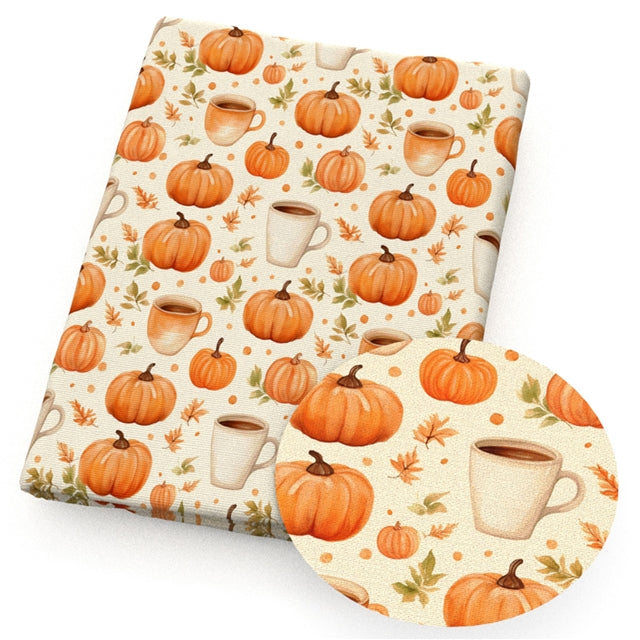 Pumpkin Fall Coffee Printed Fabric FeeFiFauxLeather