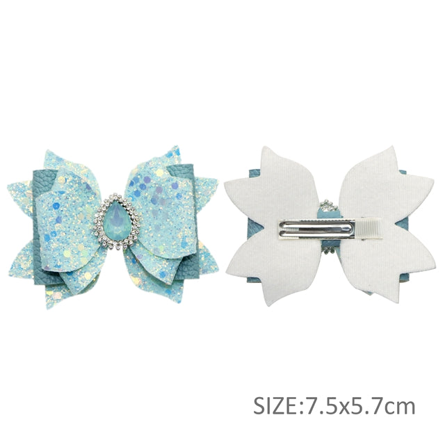 Mint Green bow with Rhinestone  Centerpiece Printed Faux Leather Pre-Cut Bow