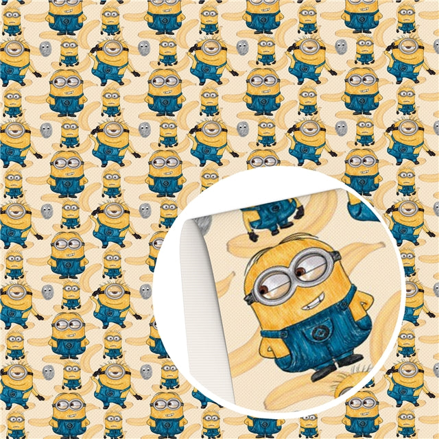 Minions Printed Faux Leather Sheet Litchi has a pebble like feel with bright colors