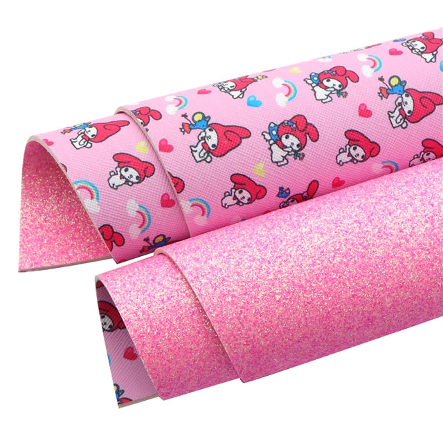 Cute Cat Glitter Double Sided Pattern Faux Leather Sheet