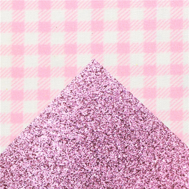 Pink and White Plaid Glitter Double Sided Faux Leather Sheet