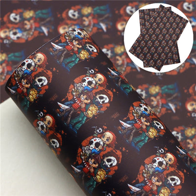 Horror Movie Chucky, Freddy Characters Smooth Printed Faux Leather Sheet Smooth like feel with bright colors