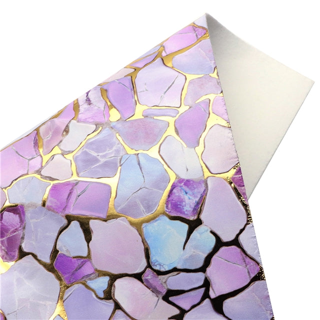 Purple Swirl Gold Foil Printed Faux Leather Sheet FeeFiFauxLeather