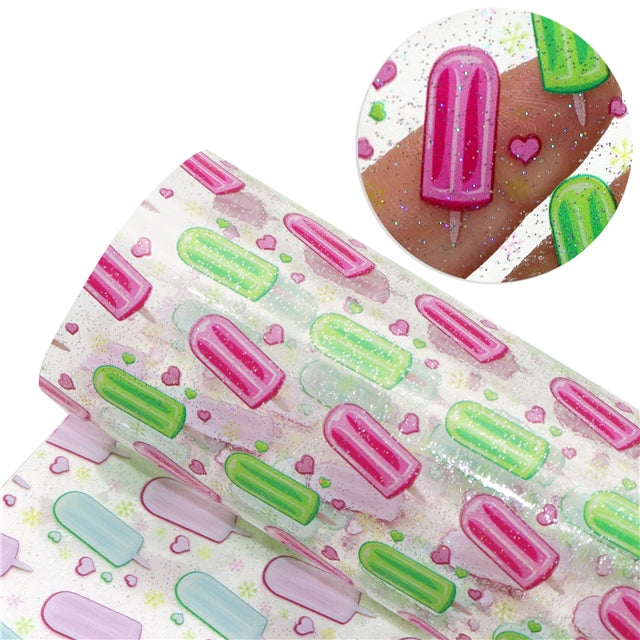 Popsicles Ice Cream Printed See Through Transparent Sheet FeeFiFauxLeather