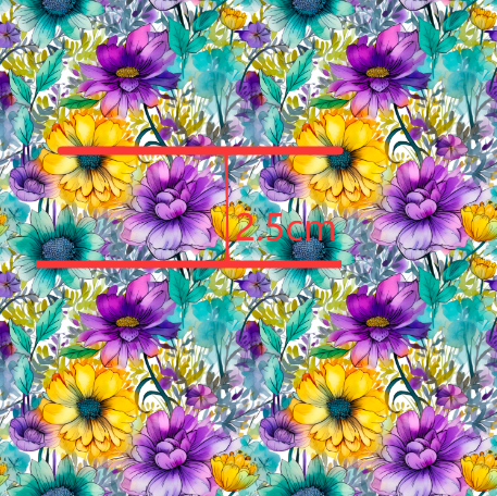 Flowers Purple, Green and Gold Printed Smooth Faux Leather Sheet FeeFiFauxLeather