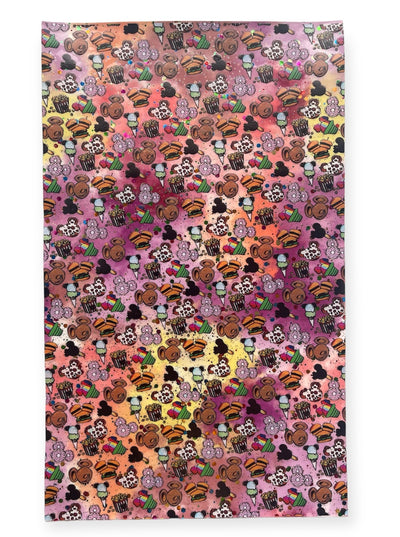 Mickey Snacks UV Printed Faux Leather Sheet Bright colors