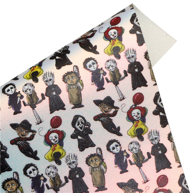 Freddy Krueger, Jason and Chucky Halloween Pearlescent Frosted Printed Faux Leather Sheet