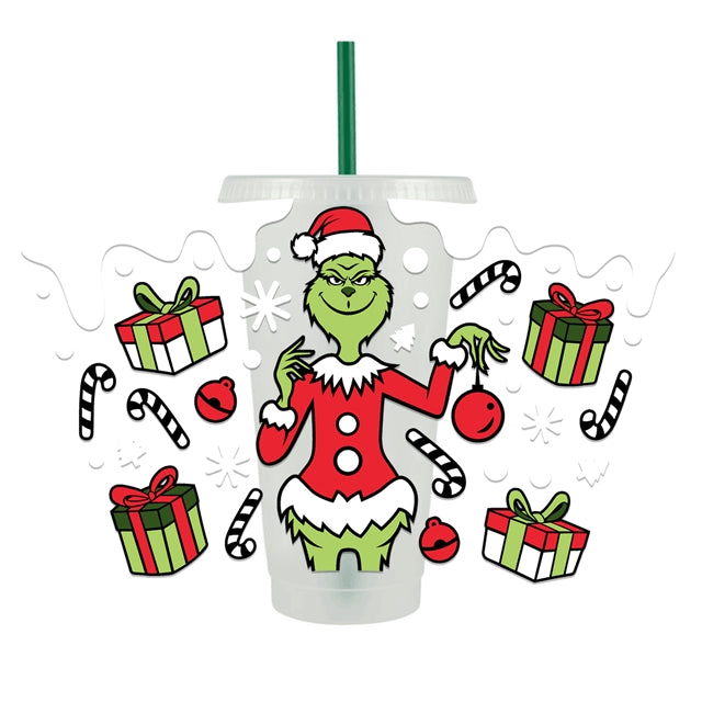 The Grinch Christmas UV DTF Wrap for 24 oz Tapered Cup, Permanent and Ready to Apply, UV dtf Cup Wrap ready to ship