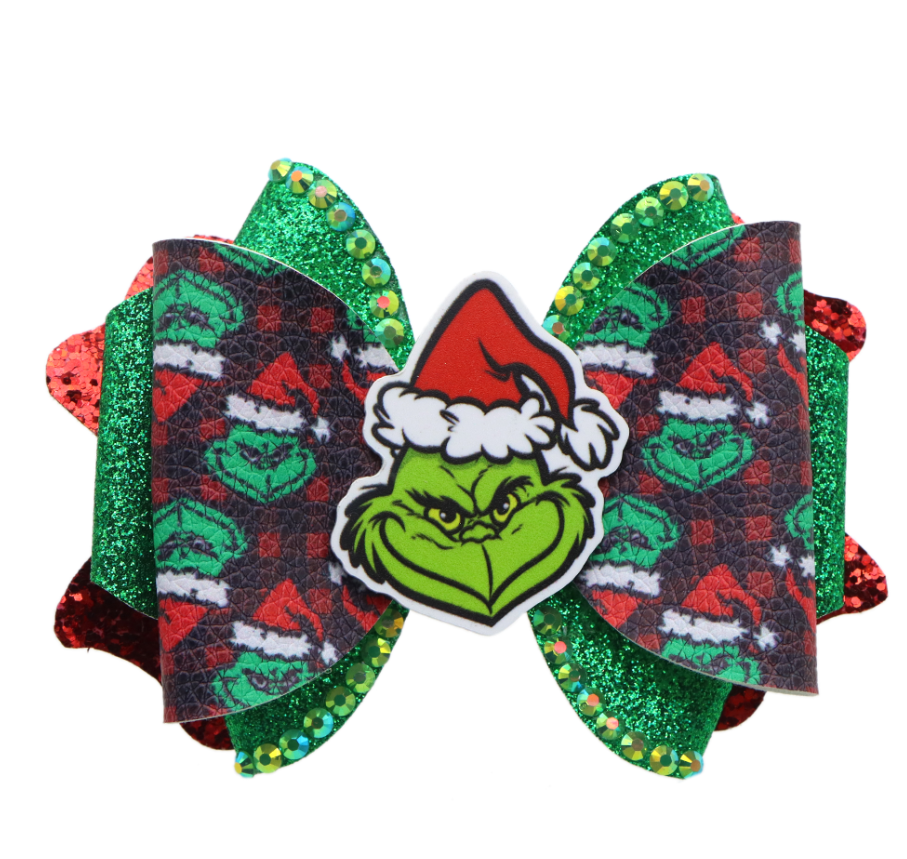 The Grinch Christmas Printed Faux Leather Pre-Cut Bow Includes Centerpiece