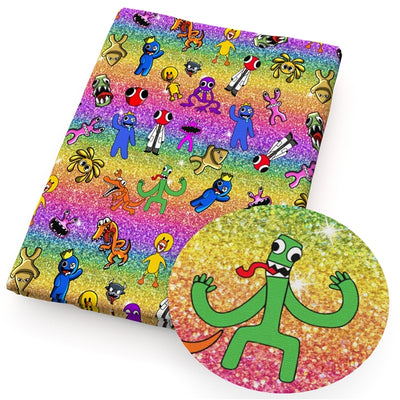 Rainbow Friends Roblox Litchi Printed Faux Leather Sheet Litchi has a pebble like feel with bright colors