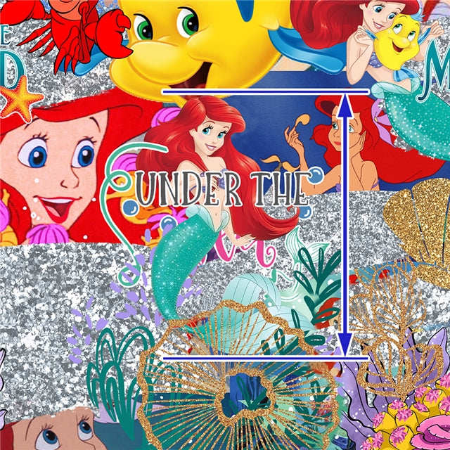 The Little Mermaid Ariel Litchi Printed Faux Leather Sheet Litchi has a pebble like feel with bright colors