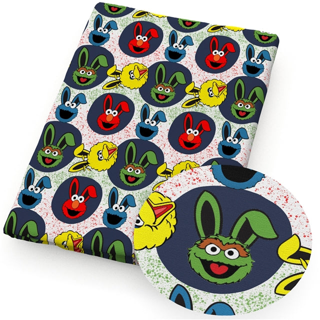 Sesame Street Easter Bunny Ears Litchi Printed Faux Leather Sheet Litchi has a pebble like feel with bright colors