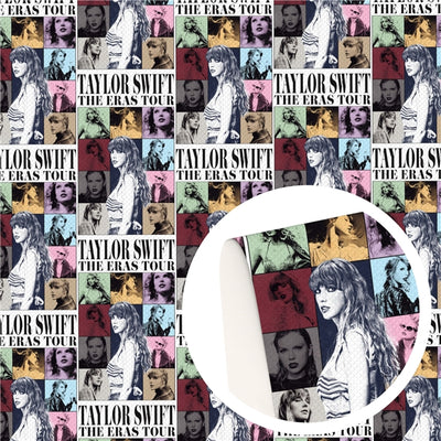 Taylor Swift Singer Litchi Printed Faux Leather Sheet Litchi has a pebble like feel with bright colors
