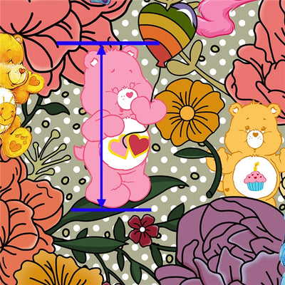 Care Bears with Flowers Litchi Printed Faux Leather Sheet Litchi has a pebble like feel with bright colors