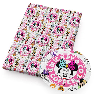 Minnie Coffee Halloween Litchi Printed Faux Leather Sheet Litchi has a pebble like feel with bright colors