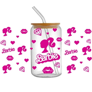 Barbie  UV DTF Glass Can Wrap for 16 oz Libbey Glass, Permanent and Ready to Apply, UV dtf Cup Wrap ready to ship, Glass Can Wrap