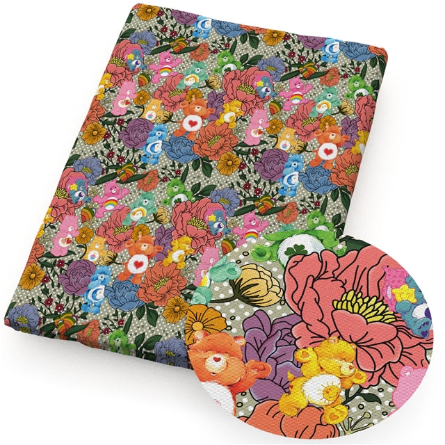 Care Bears with Flowers Textured Liverpool/ Bullet Fabric with a textured feel