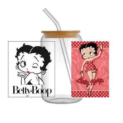 Betty Boop UV DTF Glass Can Wrap for 16 oz Libbey Glass, Permanent and Ready to Apply, UV dtf Cup Wrap ready to ship, Glass Can Wrap