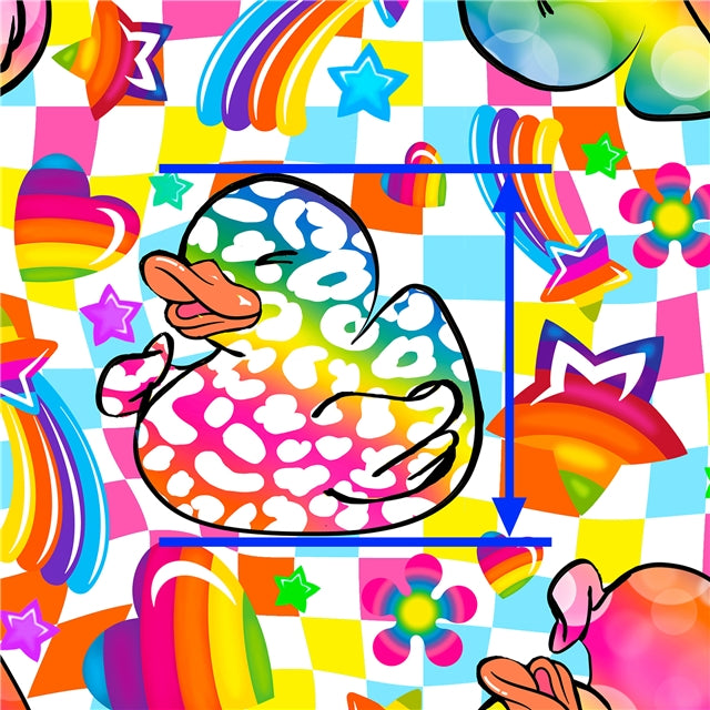 Rainbow Rubber Ducks Litchi Printed Faux Leather Sheet Litchi has a pebble like feel with bright colors