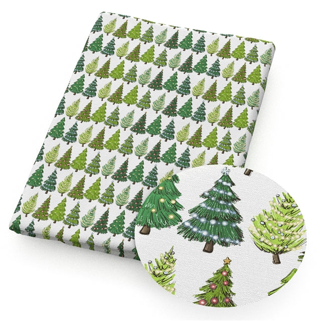 Christmas Trees Litchi Printed Faux Leather Sheet Litchi has a pebble like feel with bright colors