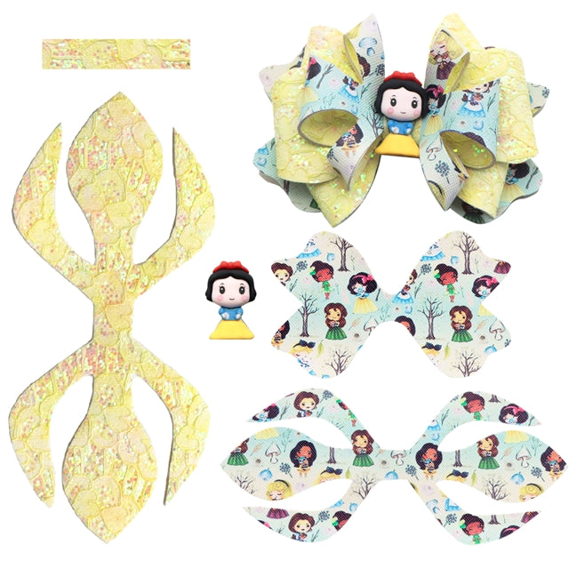 Snow White Princess Printed Faux Leather Pre-Cut Bow Includes Centerpiece