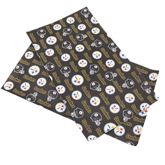 Steelers Football Printed Faux Leather Sheet Litchi has a pebble like feel with bright colors