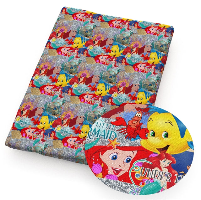 The Little Mermaid Ariel Litchi Printed Faux Leather Sheet Litchi has a pebble like feel with bright colors