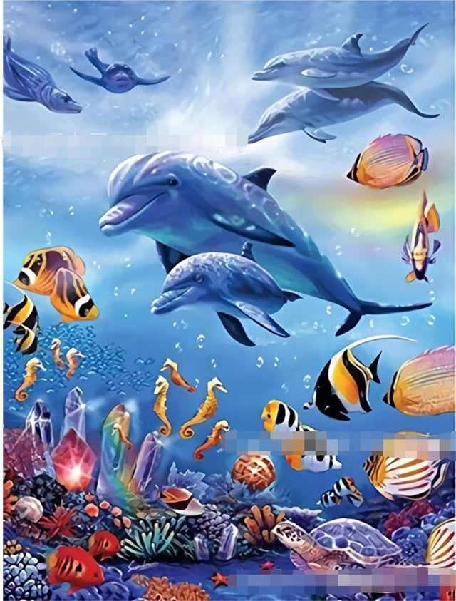 5D DIY Diamond Painting Kit, Dolphins Painting, 11. 8 X 15.7 Inches, Diamond Art Full Round Drill Diamond Embroidery Mosaic Sticker Painting Art Decoration