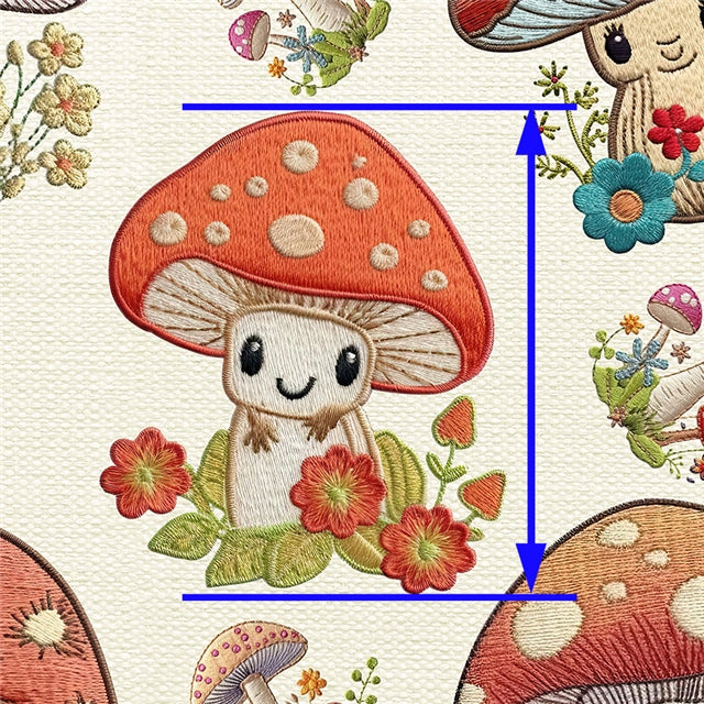 Mushrooms Characters Print Litchi Printed Faux Leather Sheet Litchi has a pebble like feel with bright colors