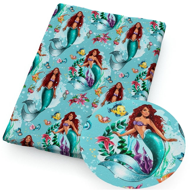 The Little Mermaid Ariel Litchi Printed Faux Leather Sheet Litchi has a pebble like feel with bright colors